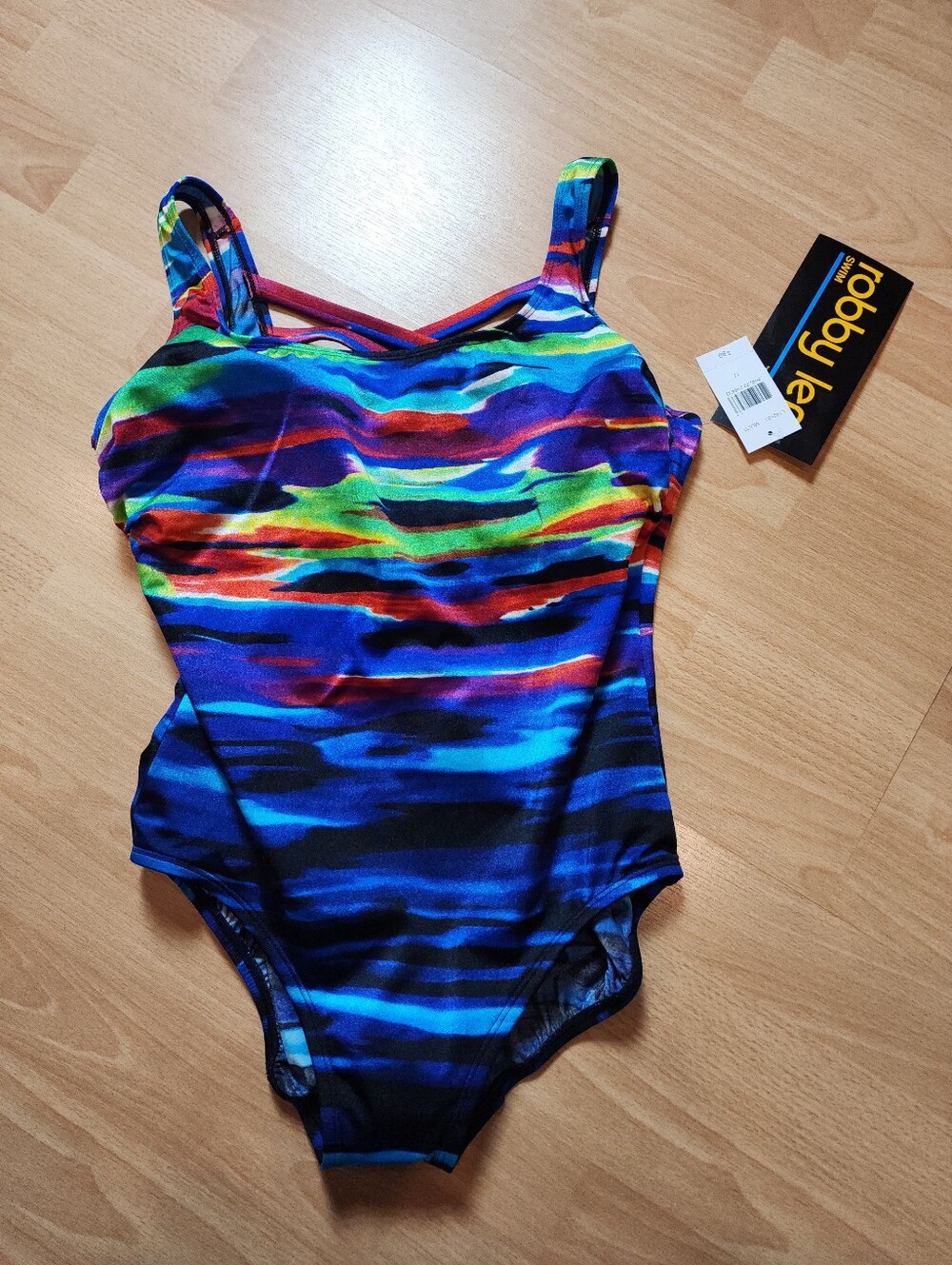 NWT VTG Robby Len Vibrant Multicolored One Piece Swimsuit Bathing Suit Size 12